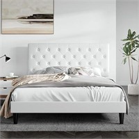 Full Size Bed Frame with Button Tufted Headboard
