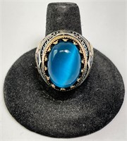 Men's Sterling  Blue Cat's Eye Ring 19 G S-- 10.25