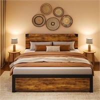 King Size Bed Frame with with Wood Headboard