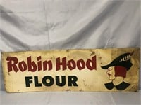 VINTAGE ROBIN HOOD FLOUR METAL SIGN.   35X12