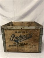 PRODUCERS DAIRY WOOD MILK CRATE WITH METAL