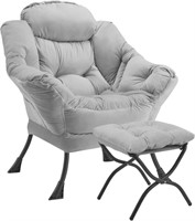 Modern Large Accent Chair w/ Folding Ottoman, Grey