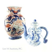 Chinese Porcelain Teapot + Rep 19th c. Imari Vase