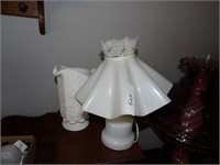 MILK GLASS WATER PITCHER AND LAMP