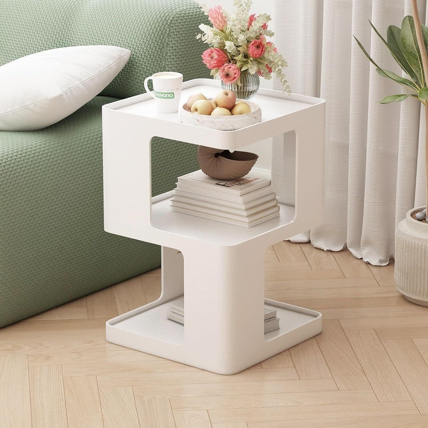 $120 Small Square End Table 3 Tiers (White)