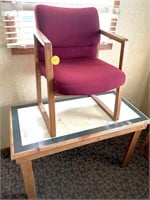 Oak Table w/Red Cushion Oak Arm Chair