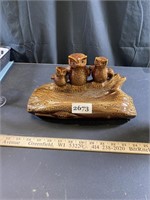 Ceramic Owl Family on Log