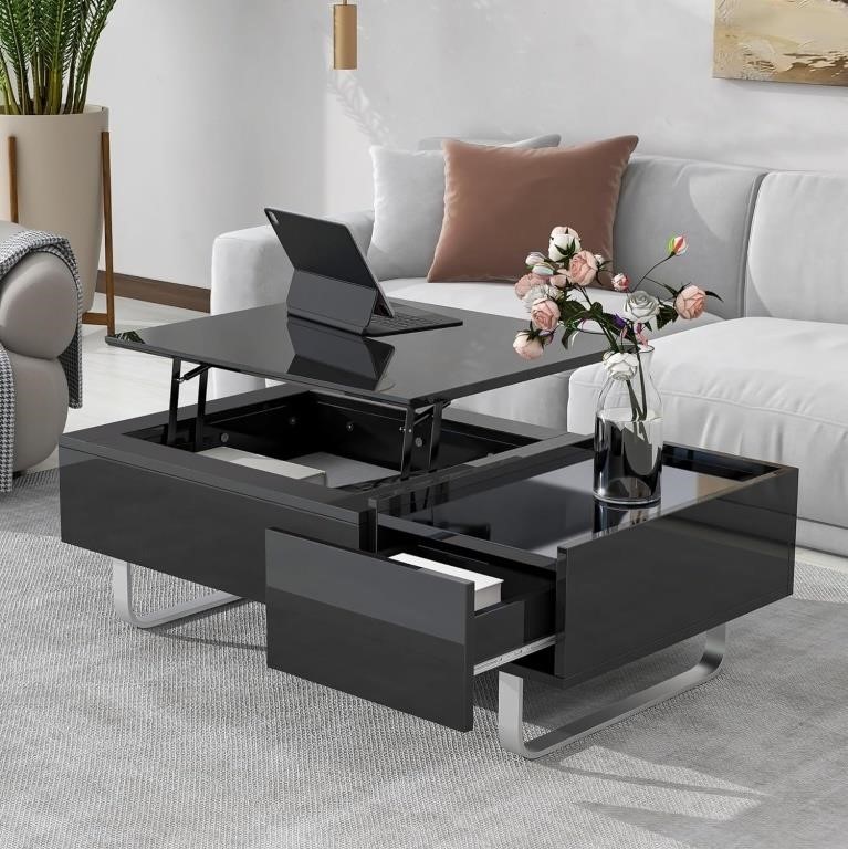 Lift Top Coffee Table with Storage, Black
