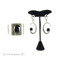 Sterling Silver Wrist Cuff Bracelet & Earring Set