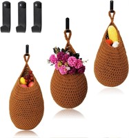 3Pcs Retro Boho Hanging Fruit Baskets, Caramel