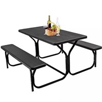 Black Metal Picnic Table Bench Set with Extension