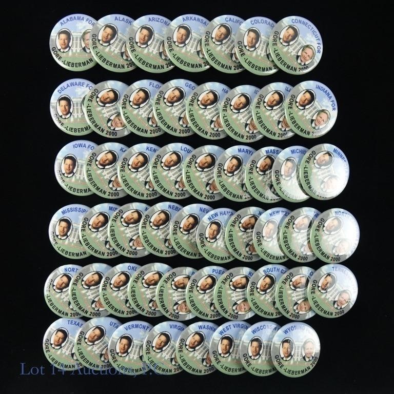 2000 Gore-Lieberman 50-States Campaign Pins (52)