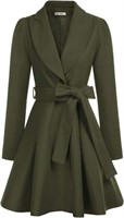 Women's Notch Lapel Pea Coat, Army Green, Large