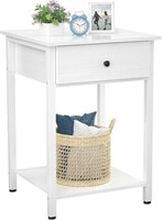 Ecoprsio White End Table w/ Drawer & Storage Shelf