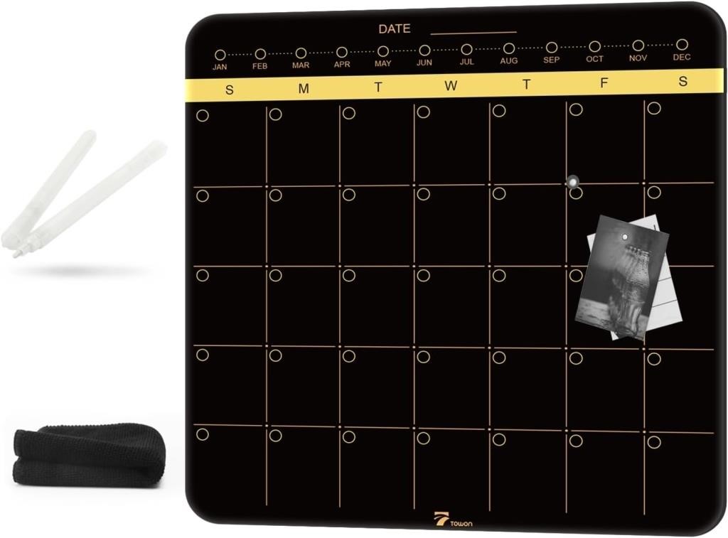 17"x17" Glass Dry Erase Calendar Set, Gold & Black
