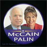 2008 John McCain Sarah Palin 9" Campaign Button