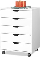 5-Drawer Wood Storage Cabinet w/ Wheels, White