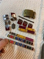 WWII Officer's Ribbons Pins Insignia Belt Buckle