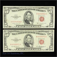 1953 A & B $5 Legal Tender Notes - Red Seal