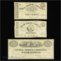 1862 - 1863 North Carolina Treasury Notes (3)