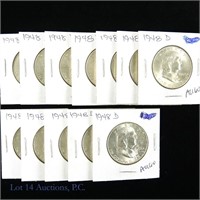 Silver Franklin Half Dollars (12)