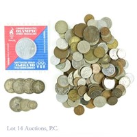 Foreign Coins & Medals-Includes Silver (1.5 lbs)