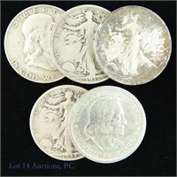 1893 - 1959 U.S. Silver Half Dollars (5)