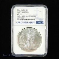 2016 Silver Eagle $1 (NCG MS70)