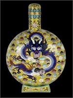 Chinese Qing Cloisonne Dragon Moon Flask Vase