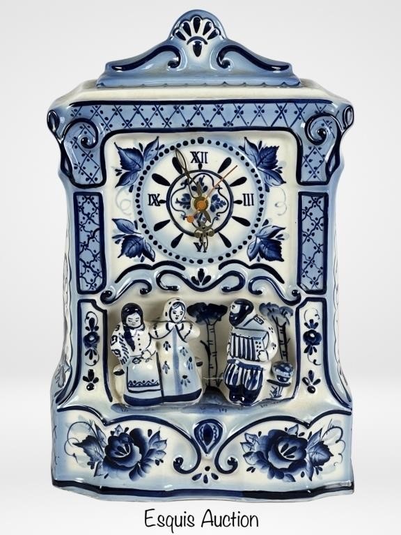 Gzhel- Russian Hand Painted Porcelain Clock