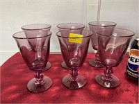 Six amethyst glass goblets one as is 6 inches tall