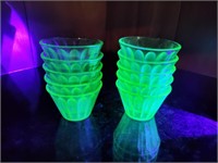 10 small glass uranium cups