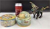 Globe terrestre de voyage avec dragon en bois