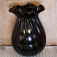 Murano Italian Iridescent Black amethyst vase