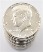1964 20 Coins 90% Silver Kennedy Half Dollars Unc