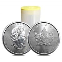 Roll of 25 Canadian Silver Maple Leaf Coins