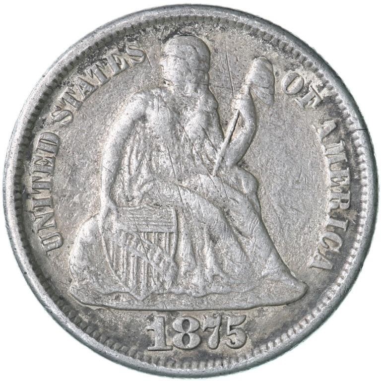 1875 CC Seated Liberty Dime Mintmark