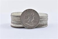 20 Franklin Half Dollar $10 Face 90% Silver Roll