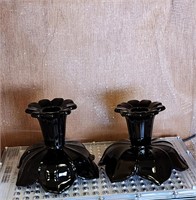 Westmoreland Black Amethyst Lotus Candleholders