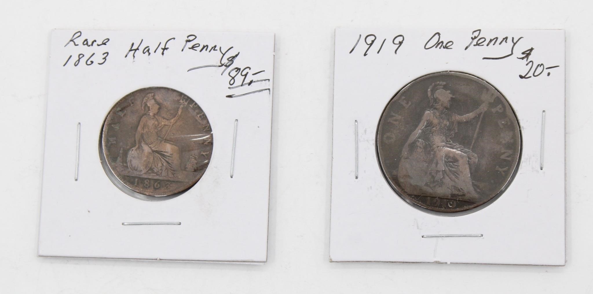Rare 1863 Half Penny & 1919 One Penny