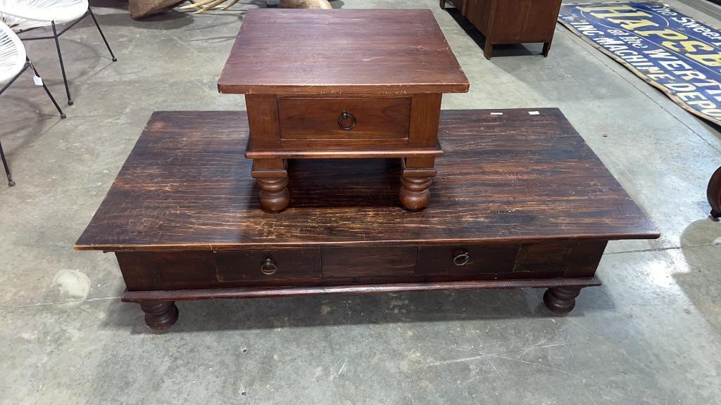 LARGE TIMBER RUSTIC COFFEE TABLE & SIDE TABLE