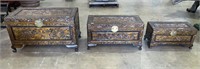 SET 3 CAMPHOR WOOD CHESTS WITH CARVED  DRAGONS