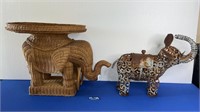 VINTAGE CANE ELEPHANT SIDE TABLE AND METAL