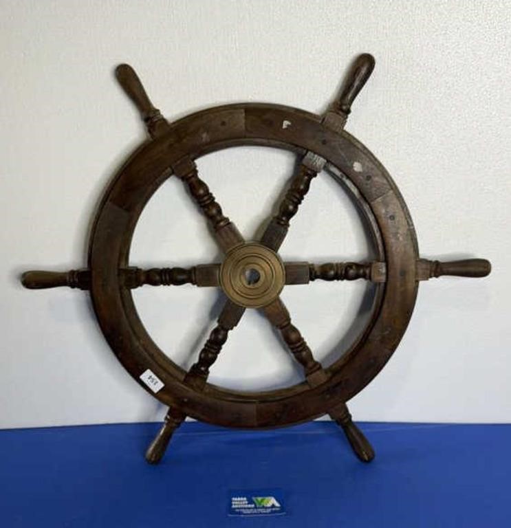 TIMBER AND BRASS SMALL SHIPS WHEEL