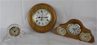 3 Pc Set of Crystam & Wood Clocks