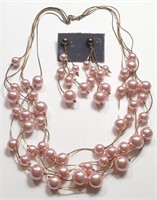 PINK & GOLD TONE NECKLACE & EARRINGS SET
