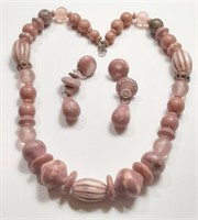 MAUVE TONE BEADED NECKLACE & EARRINGS SET