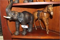 2PC LEATHER ELEPHANT AND HORSE