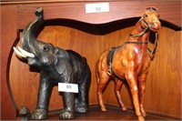 2PC LEATHER ELEPHANT AND HORSE