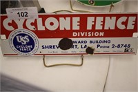 CYCLONE FENCE PORCELAIN SIGN 13"X4"
